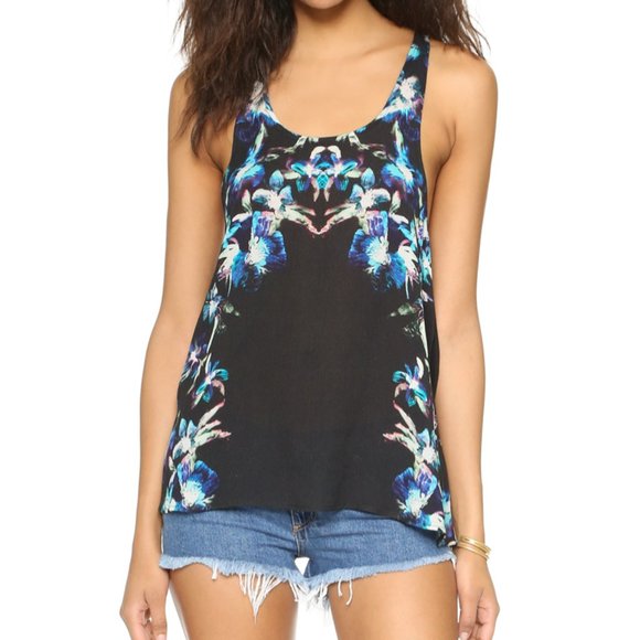 Free People | Border Print | Black Floral | Cross Back | Tank Top | Size Small - Picture 1 of 9